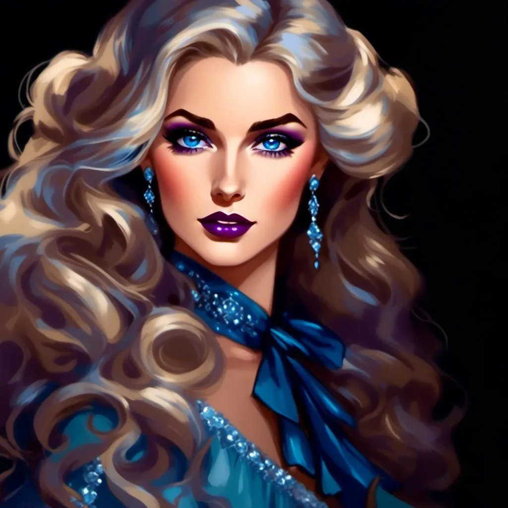 Prompt: <mymodel>Beautiful ethereal woman, long blonde hair,and icy blue eyes color, purple lipstick, facial closeup