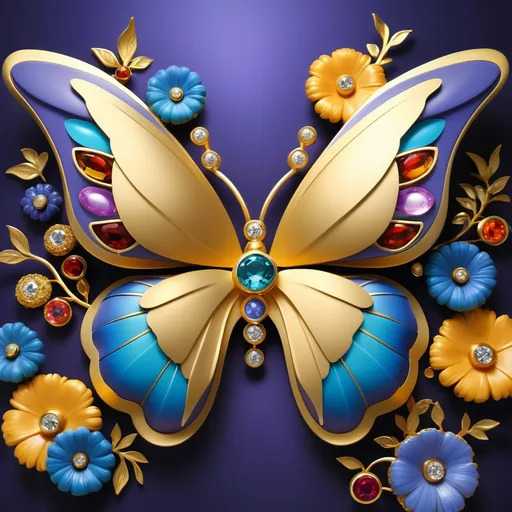 Prompt: <mymodel> a colorful butterfly made with gold and gemstones