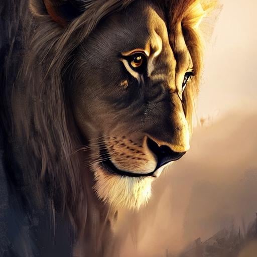 Prompt: a painting of a lion, a detailed matte painting, fantasy art, Artstation, artstation hq, matte painting, artstation hd