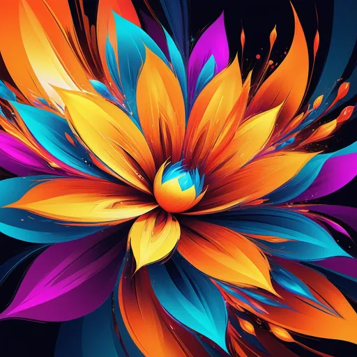 Prompt: Vibrant abstract digital artwork of flowers, dazzling colors, dynamic composition, high energy, modern digital art, vibrant, abstract, digital, high energy, dynamic composition, best quality, colorful, vivid tones, professional lighting