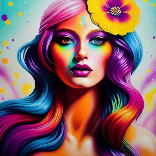 Prompt: Flower Siren graffiti art, splash art, street art, spray paint, oil gouache melting, acrylic, high contrast, colorful polychromatic, ultra detailed, ultra quality, CGSociety