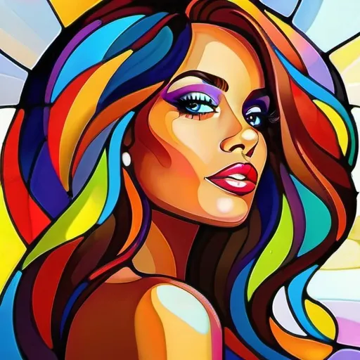 Prompt: Colorful lady, vibrant, energetic, modern digital illustration, bright and bold colors, flowing vibrant hair, expressive eyes, dynamic pose, high quality, digital art, contemporary, lively color palette, vivid lighting