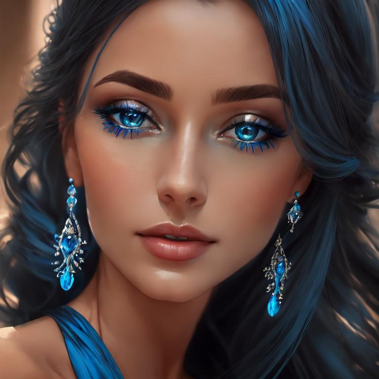 Prompt: Realistic portrayal of blue beauty, photorealistic, serene water reflection, detailed facial features, flowing blue gown, high resolution, vivid realism, professional, peaceful ambiance, calming lighting, elegant hair, graceful pose, tranquil atmosphere, photorealism, detailed eyes, flowing fabric, serene, calming tones, natural lighting