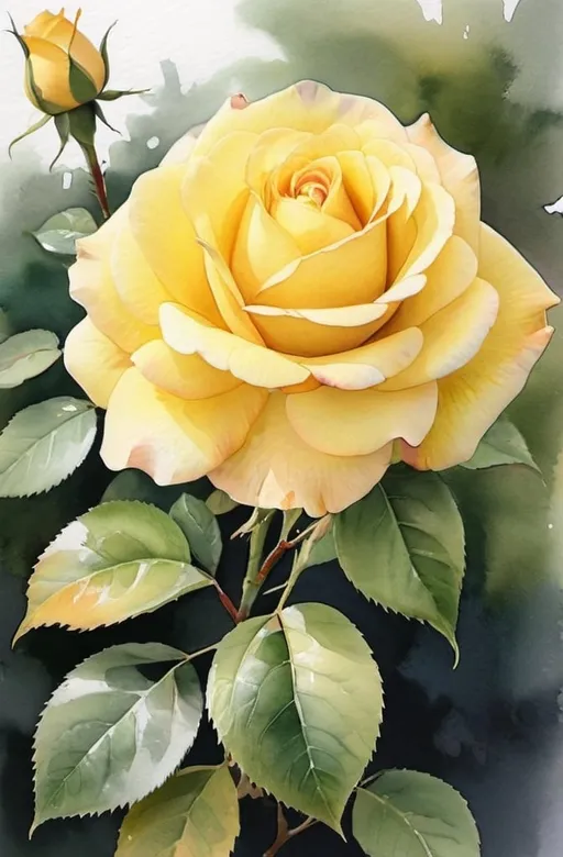 Prompt: <mymodel> watercolor, yellow rose bush