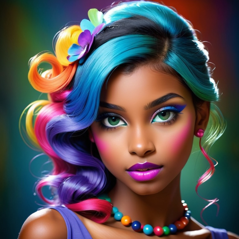 Prompt: colorful image of a young lady