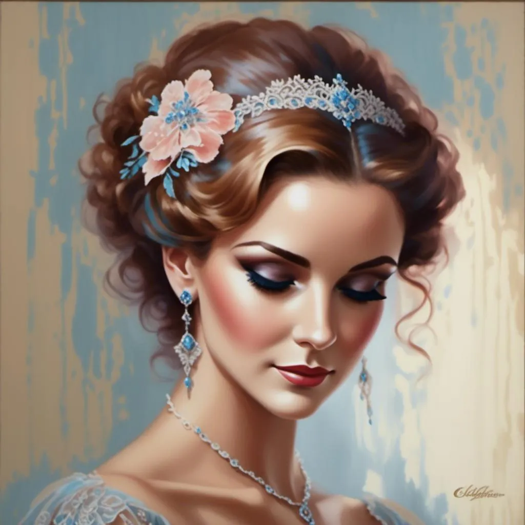 Prompt: <mymodel>Elegant lady, oil painting, flowing gown, graceful posture, intricate lace details, high quality, realistic, vintage style, soft pastel tones, natural lighting