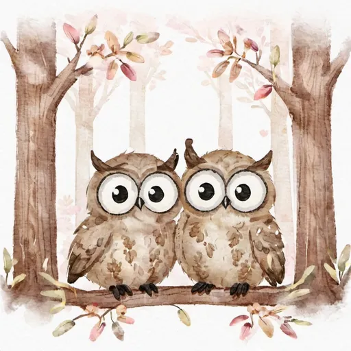 Prompt: Adorable illustration of two owls, soft pastel colors, dreamy forest setting, ultra-detailed feathers, big expressive eyes, whimsical, high quality, pastel colors, dreamy lighting