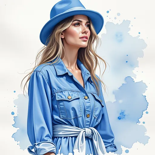 Prompt: a lady weaing a blue outfit