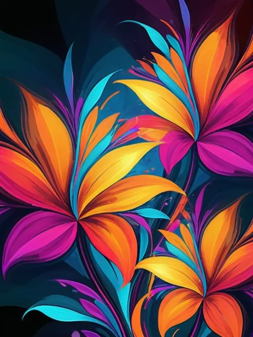 Prompt: Vibrant abstract digital artwork of flowers, dazzling colors, dynamic composition, high energy, modern digital art, vibrant, abstract, digital, high energy, dynamic composition, best quality, colorful, vivid tones, professional lighting