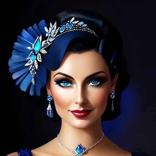 Prompt: Glamorously dressed lady of rhe 1930's wearing sapphire jewelry,blue eyes