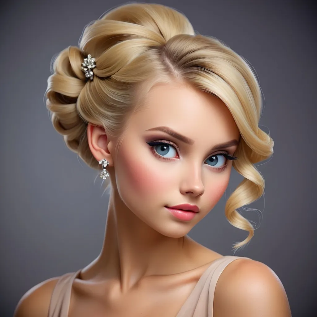 Prompt: Beautiful blonde young lady, elegant updo, pretty makeup