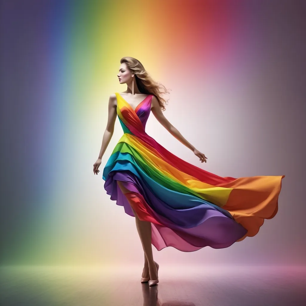 Prompt: Elegant lady in colors of the rainbow