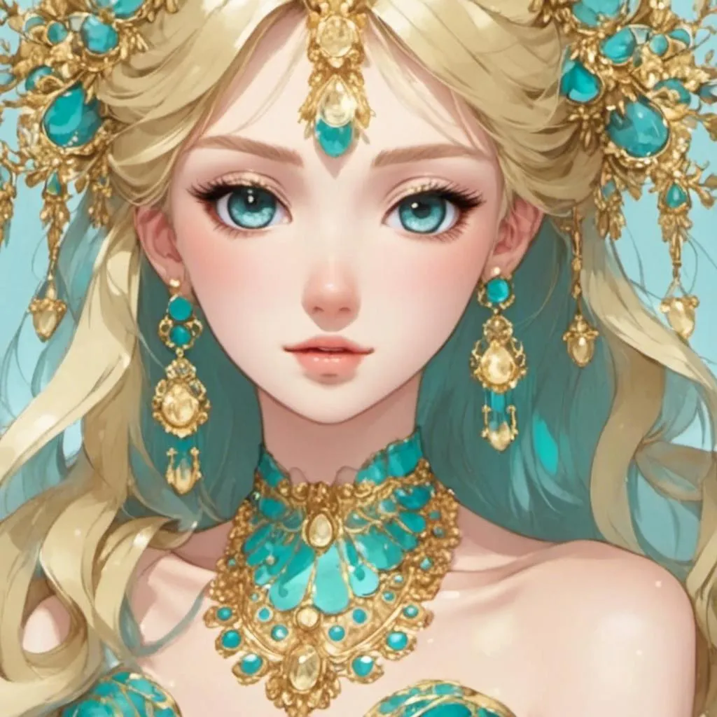 Prompt: <mymodel> Teal and gold beauty