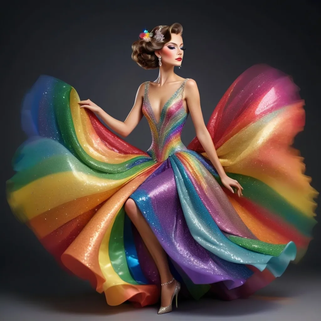 Prompt: Elegant lady in  sparkles and the colors of the rainbow