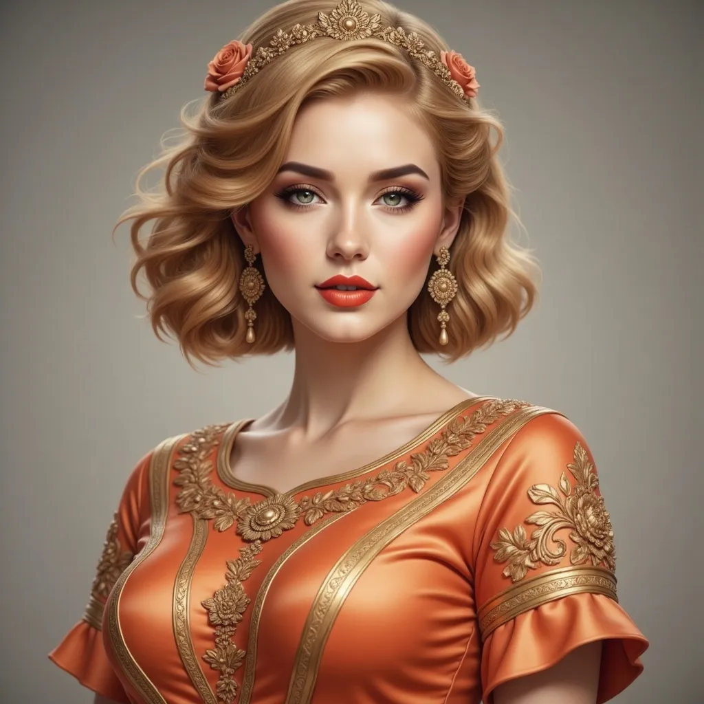 Prompt: <mymodel> a woman in a red dress with gold trimmings and a tiara on her head and shoulders, Chen Hong, fantasy art, highly detailed digital painting, a detailed painting