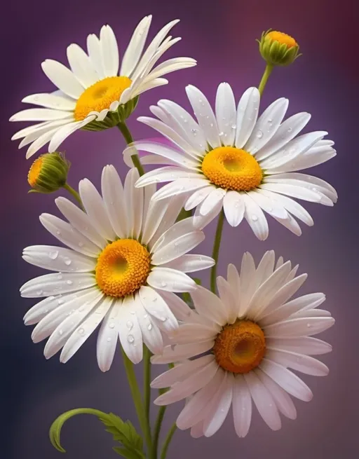 Prompt: Vibrant digital painting of a charming daisy, intricate petal details, fresh and lively colors, soft natural lighting, high quality, digital painting, vibrant colors, detailed petals, fresh, natural lighting