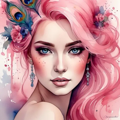 Prompt: <mymodel>Colourful watercolour painting of a dreamy pink peacock, vibrant swirls, high quality, watercolour, dreamy, vibrant, colourful, pink, peacock, swirls, animal art, detailed feathers, artistic, whimsical, dreamlike, professional