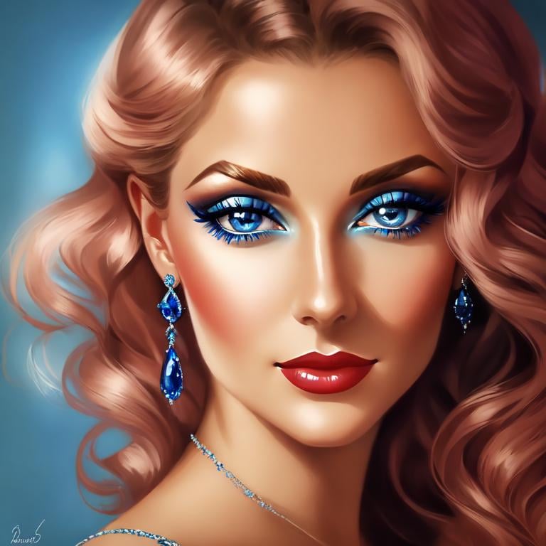 Prompt: Glamorously dressed lady of rhe 1930's wearing sapphire jewelry,blue eyes