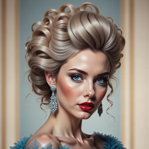 Prompt: elegant woman with blonde hair in an updo, flawlessly applied makeup, sophisticated outfit, serene expression, soft focus background with luxurious textures, warm tones, soft illuminating lighting, ultra-detailed, high quality, creating a graceful and refined ambiance, capturing beauty and elegance in a timeless composition.