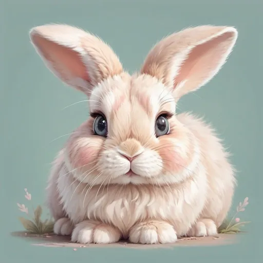 Prompt: High-quality illustration of a cute bunny, soft and fluffy fur, adorable round eyes, playful expression, pastel color palette, whimsical and dreamy style, detailed features, gentle and warm lighting, digital painting, pastel colors, cute, dreamy, whimsical, detailed fur, adorable eyes, soft lighting