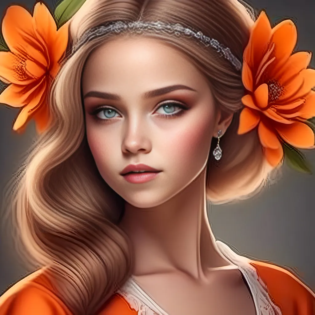 Prompt: <mymodel>young woman with an orange flower in her hair