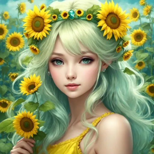 Prompt: <mymodel>Fairy princess of sunflowers