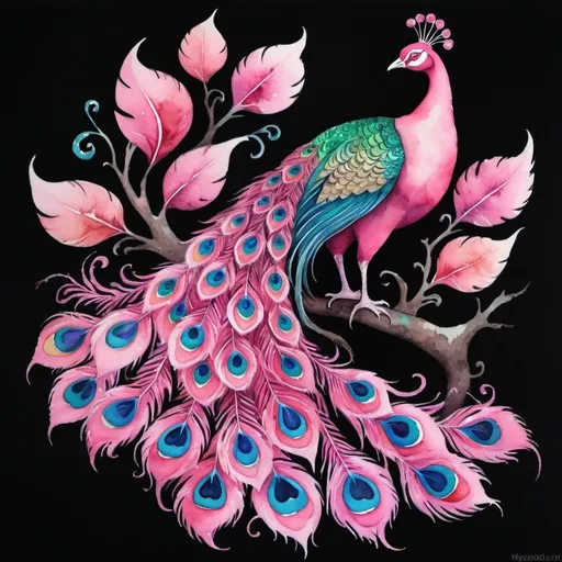 Prompt: <mymodel>Colourful watercolour painting of a dreamy pink peacock, vibrant swirls, high quality, watercolour, dreamy, vibrant, colourful, pink, peacock, swirls, animal art, detailed feathers, artistic, whimsical, dreamlike, professional