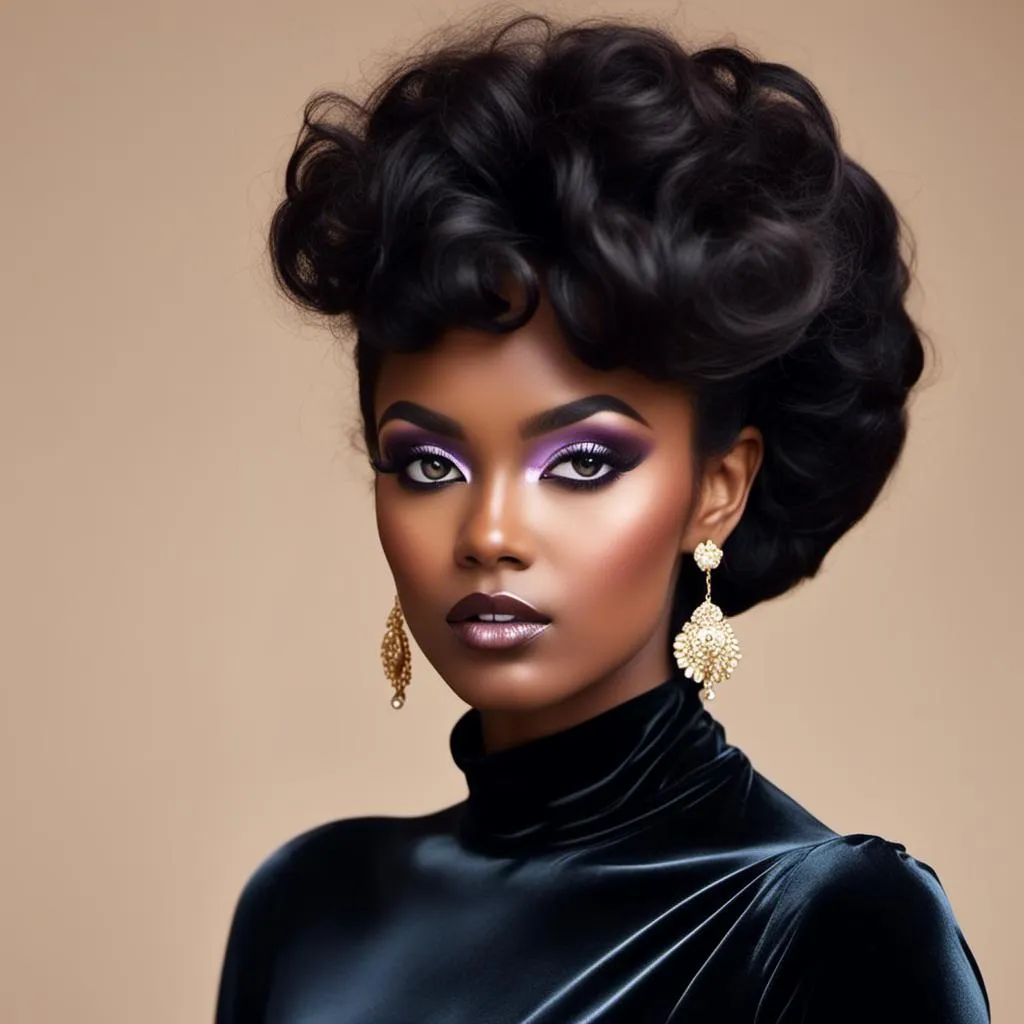 Prompt: <mymodel>60s makeup and hair on a black girl