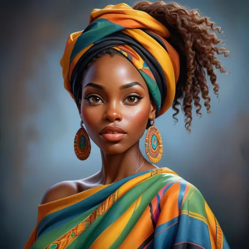 Prompt: Beautiful black woman portrait, realistic painting, detailed facial features, vibrant colors, professional, highres, realistic, detailed, portrait, stunning, realistic painting, detailed facial features, vibrant colors, professional, highres, realistic