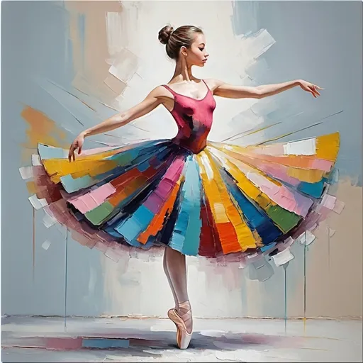 Prompt: Hand Painted, oil paint, Beautiful Ballet Girl in Colorful Dress,  Abstract Figure