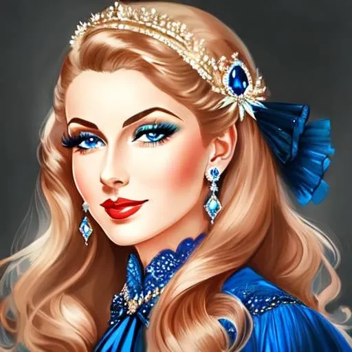 Prompt: Glamorously dressed lady of rhe 1930's wearing sapphire jewelry,blue eyes