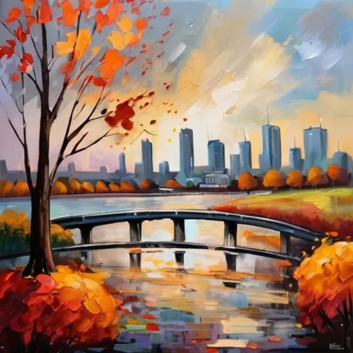 Prompt: 
 expressionism art, cityscape, autumn
