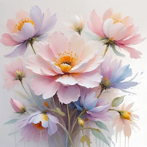 Prompt: <mymodel> Pastel-themed painting of flowers, oil painting, soft brush strokes, delicate petals, vibrant pastel colors, high quality, impressionism, soft color palette, natural lighting