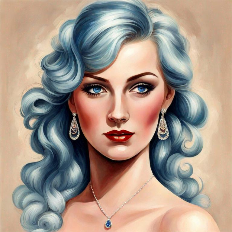 Prompt: Glamorously dressed lady of rhe 1930's wearing sapphire jewelry,blue eyes