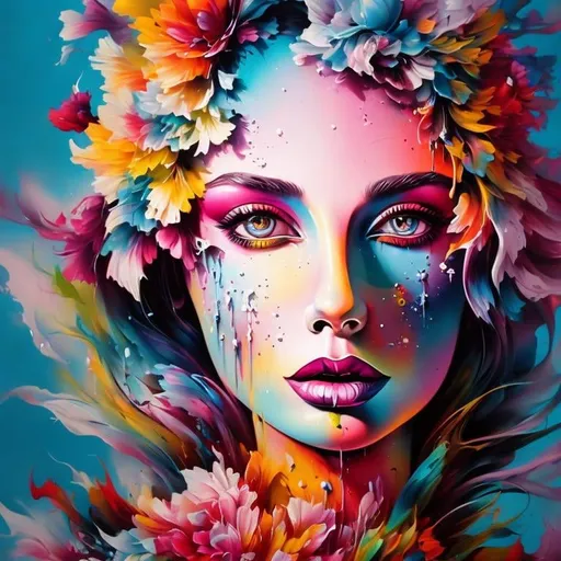 Prompt: Flower Siren graffiti art, splash art, street art, spray paint, oil gouache melting, acrylic, high contrast, colorful polychromatic, ultra detailed, ultra quality, CGSociety