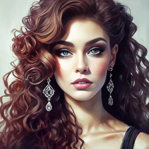 Prompt: <mymodel>An attractive young woman wearing heavy makeup, long curly hair, closeup