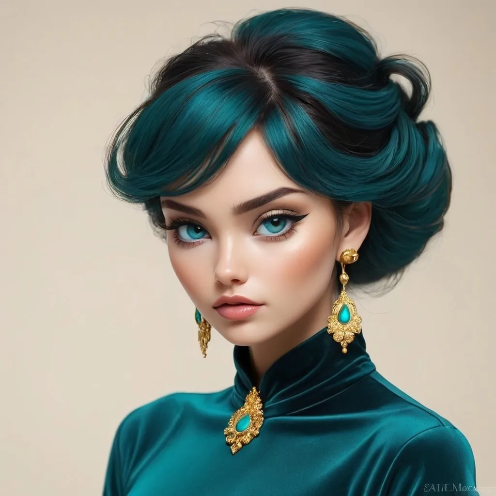 Prompt: <mymodel> Teal and gold beauty