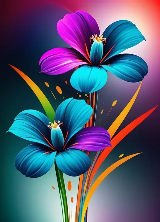 Prompt: Vibrant abstract digital artwork of flowers, dazzling colors, dynamic composition, high energy, modern digital art, vibrant, abstract, digital, high energy, dynamic composition, best quality, colorful, vivid tones, professional lighting