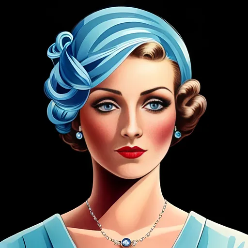 Prompt: Glamorously dressed lady of rhe 1930's wearing sapphire jewelry,blue eyes