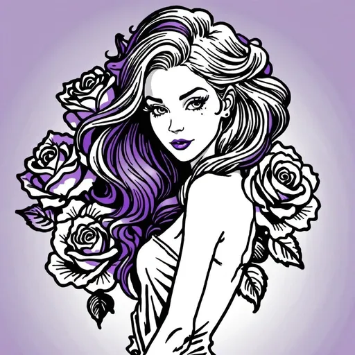 Prompt: Cosmic Epic Beauty, Beautiful and Gorgeous, purple roses in hair