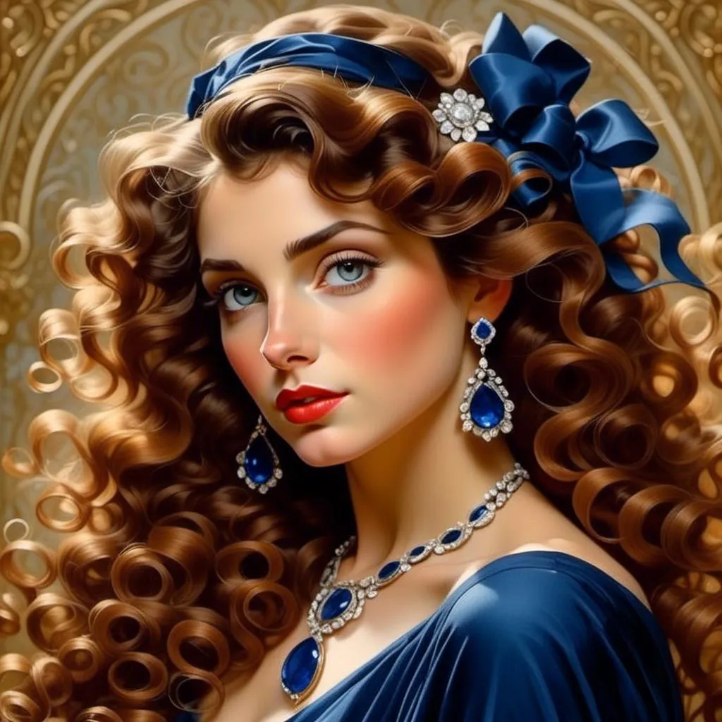 Prompt: <mymodel>Glamorously dressed lady of rhe 1930's wearing sapphire jewelry,blue eyes