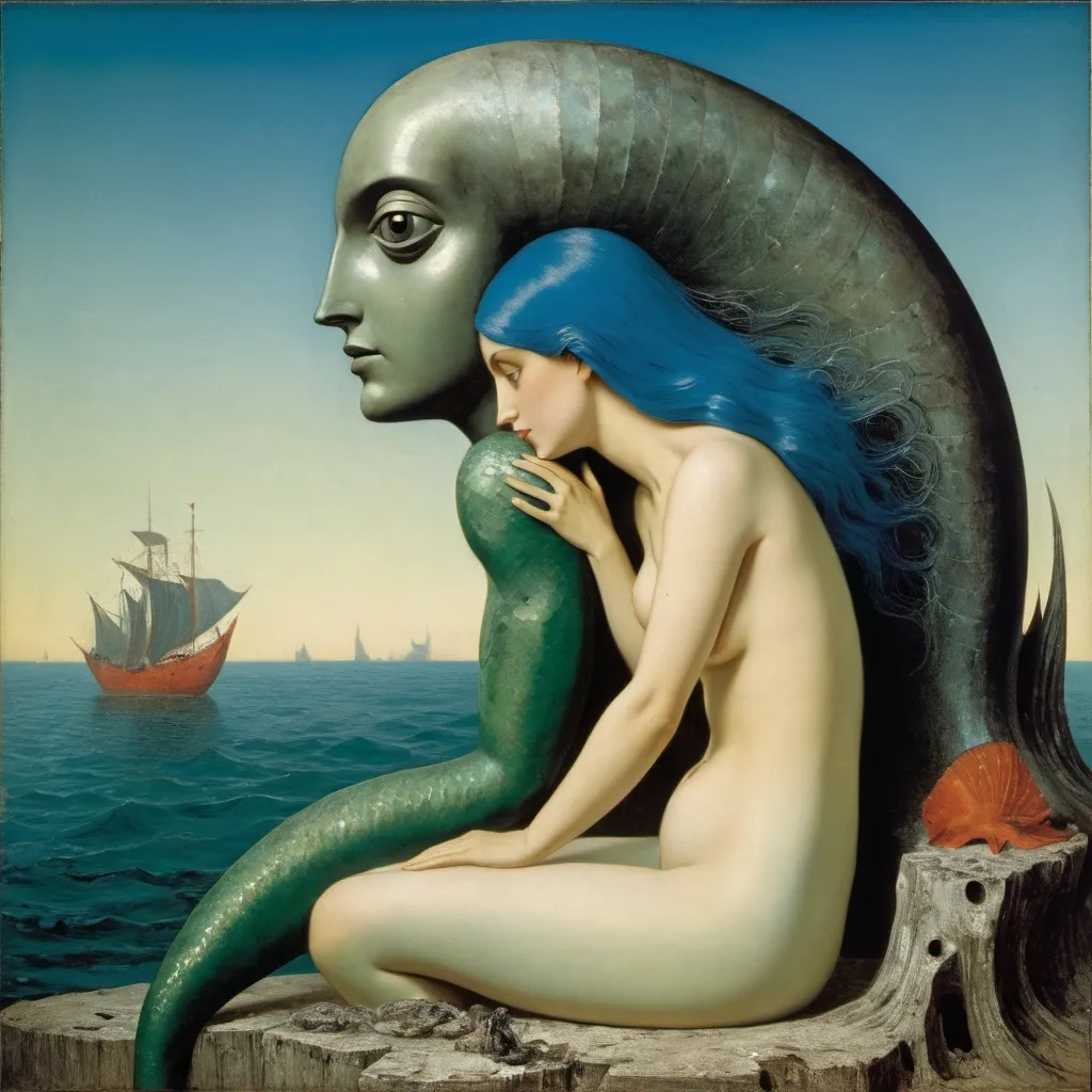 Prompt: A mermaid whispers by Max Ernst.