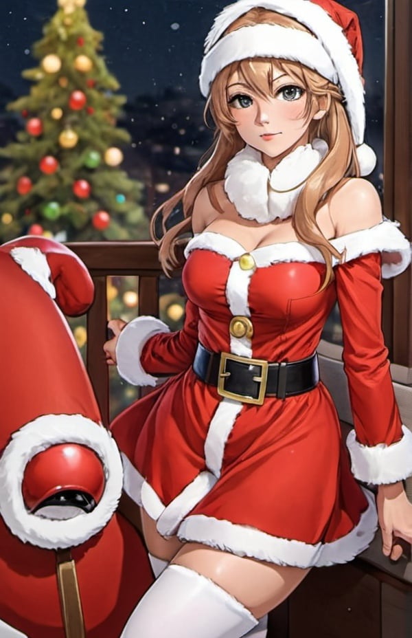 Prompt: Female Anime Santa Claus with beard and moustache