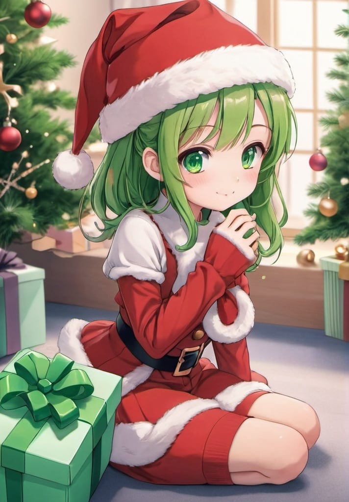 Prompt: A Cute christmas Girl Anime with a green gift