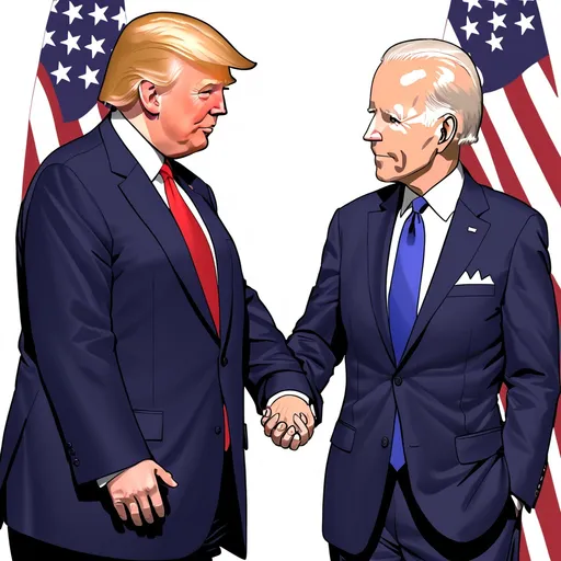 Prompt: Trump and Biden holding hands staring at each other lovingly