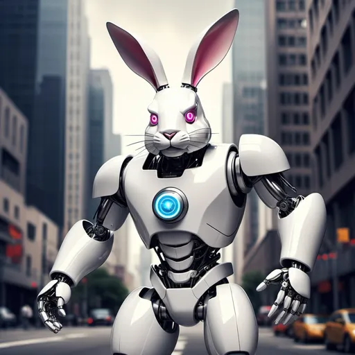 Prompt: man robot bunny super hero


