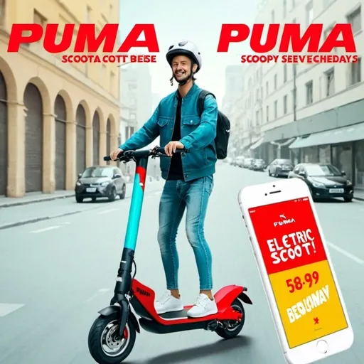 Prompt: an advertisement for an electric scooter called "Puma Scoota"