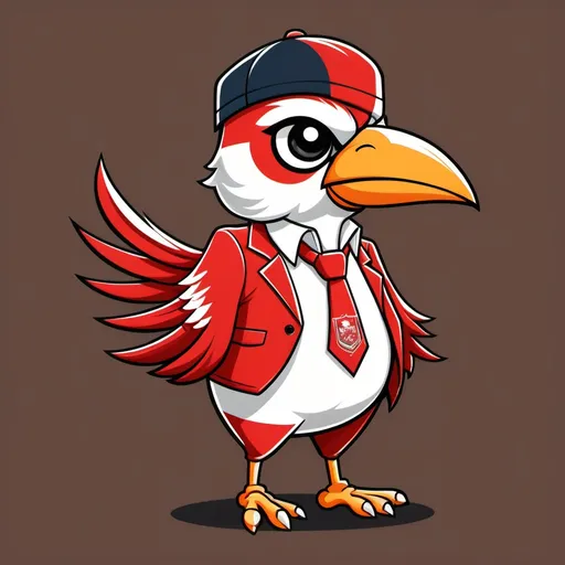 Prompt: Give me an idea of a school themed bird mascot with an Indonesian fashion style