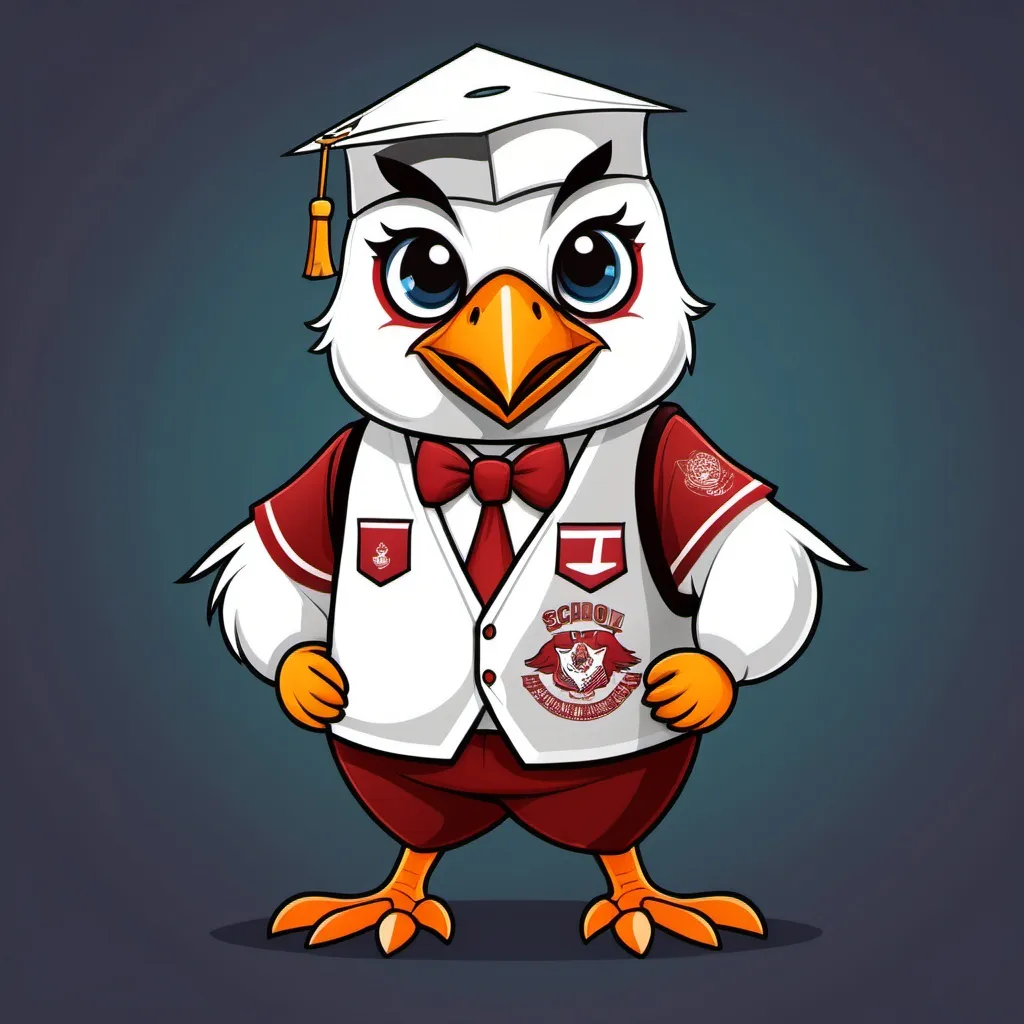 Prompt: Give me an idea of a school themed bird mascot with an Indonesian fashion style