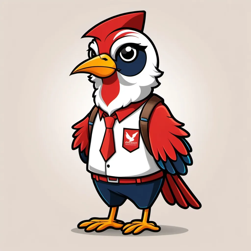 Prompt: Give me an idea of a school themed bird mascot with an Indonesian fashion style